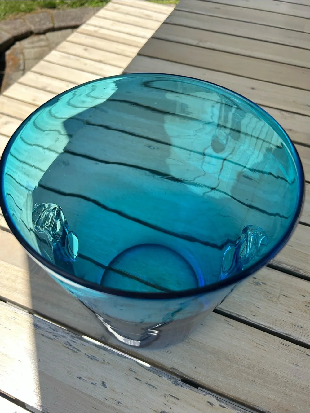 Vintage Hand Blown Glass Blue Ice Bucket